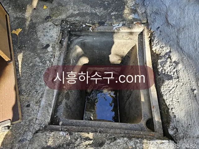 슬러지가 찬 옥외 트렌치 준설 전 상태